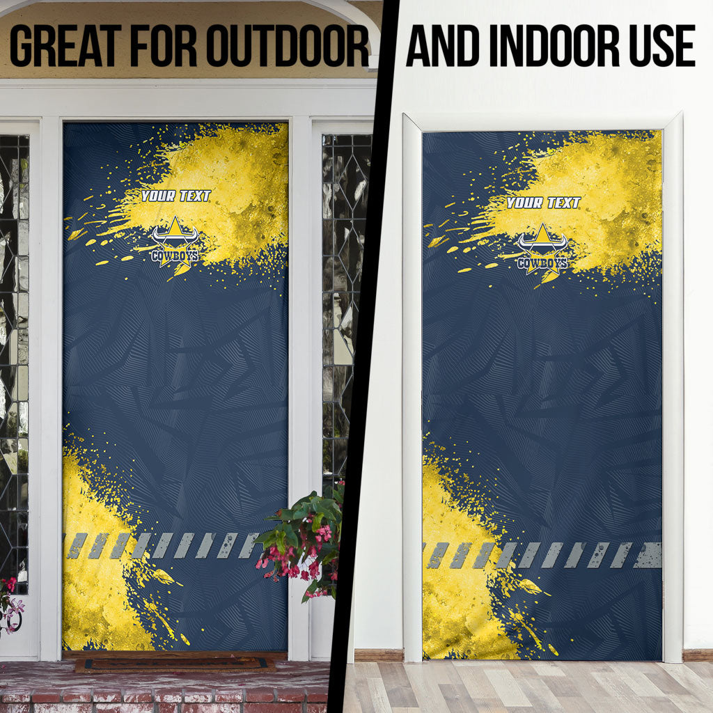 Personalised North Queensland Cowboys Rugby Door Cover Wolf Mascot - Sporty Splash Art Style