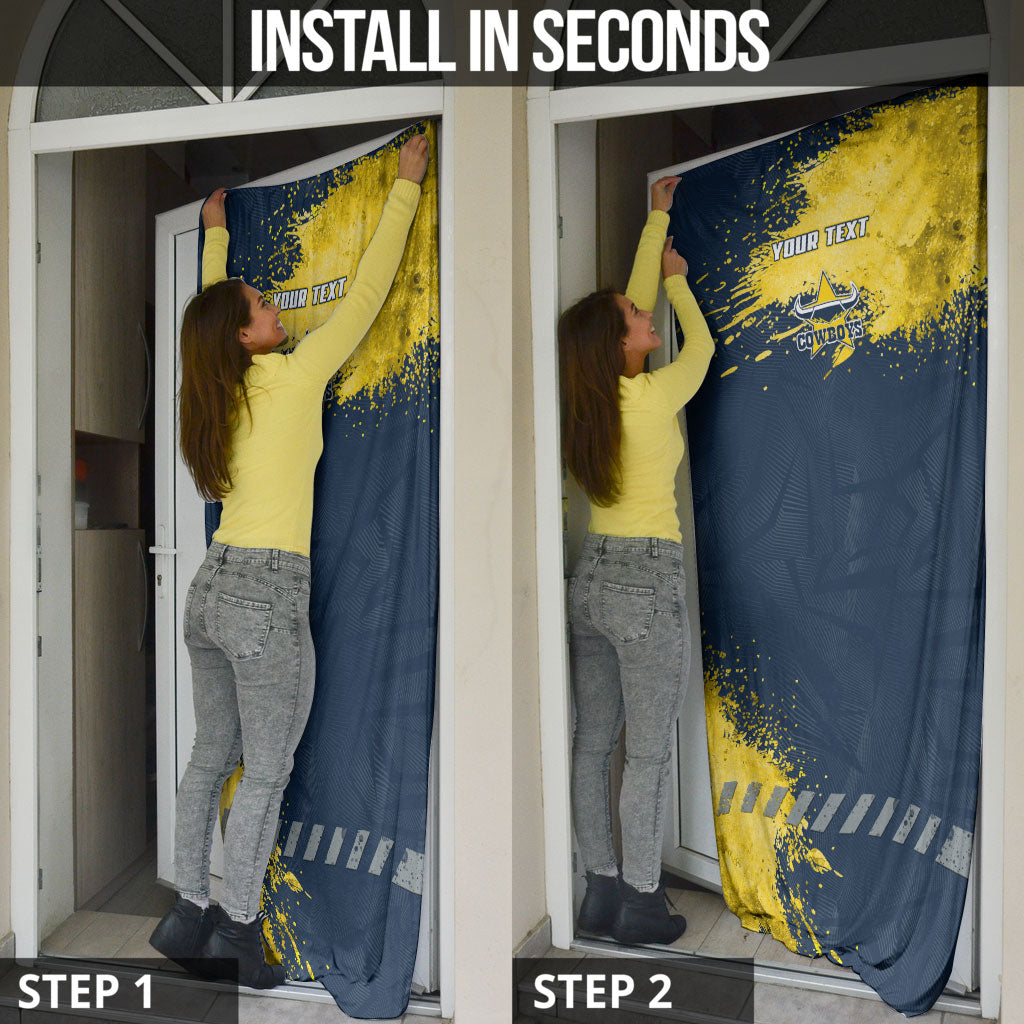 Personalised North Queensland Cowboys Rugby Door Cover Wolf Mascot - Sporty Splash Art Style