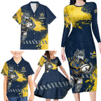 Personalised North Queensland Cowboys Rugby Family Matching Long Sleeve Bodycon Dress and Hawaiian Shirt Wolf Mascot - Sporty Splash Art Style