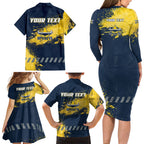 Personalised North Queensland Cowboys Rugby Family Matching Long Sleeve Bodycon Dress and Hawaiian Shirt Wolf Mascot - Sporty Splash Art Style