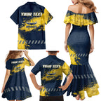 Personalised North Queensland Cowboys Rugby Family Matching Mermaid Dress and Hawaiian Shirt Wolf Mascot - Sporty Splash Art Style
