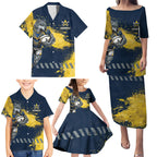 Personalised North Queensland Cowboys Rugby Family Matching Puletasi and Hawaiian Shirt Wolf Mascot - Sporty Splash Art Style