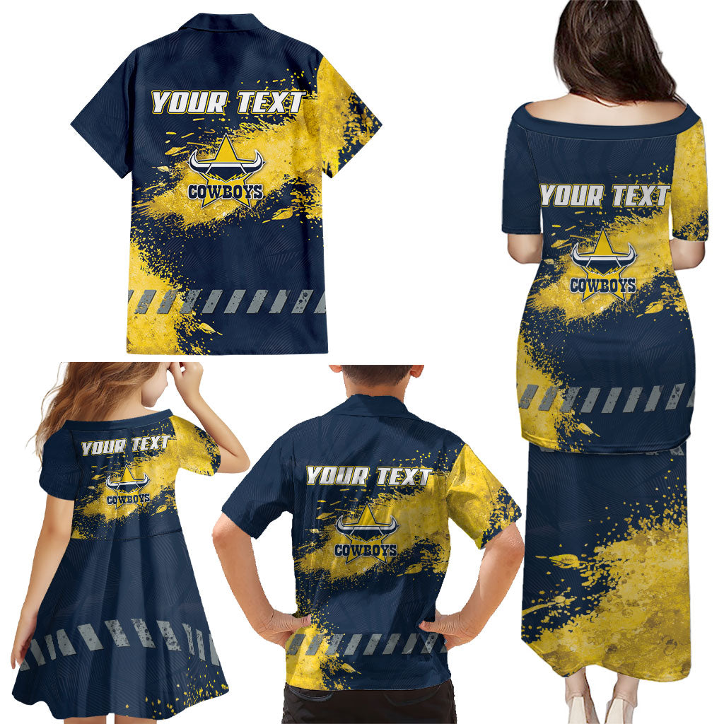 Personalised North Queensland Cowboys Rugby Family Matching Puletasi and Hawaiian Shirt Wolf Mascot - Sporty Splash Art Style