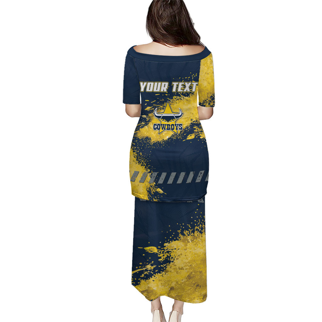 Personalised North Queensland Cowboys Rugby Family Matching Puletasi and Hawaiian Shirt Wolf Mascot - Sporty Splash Art Style