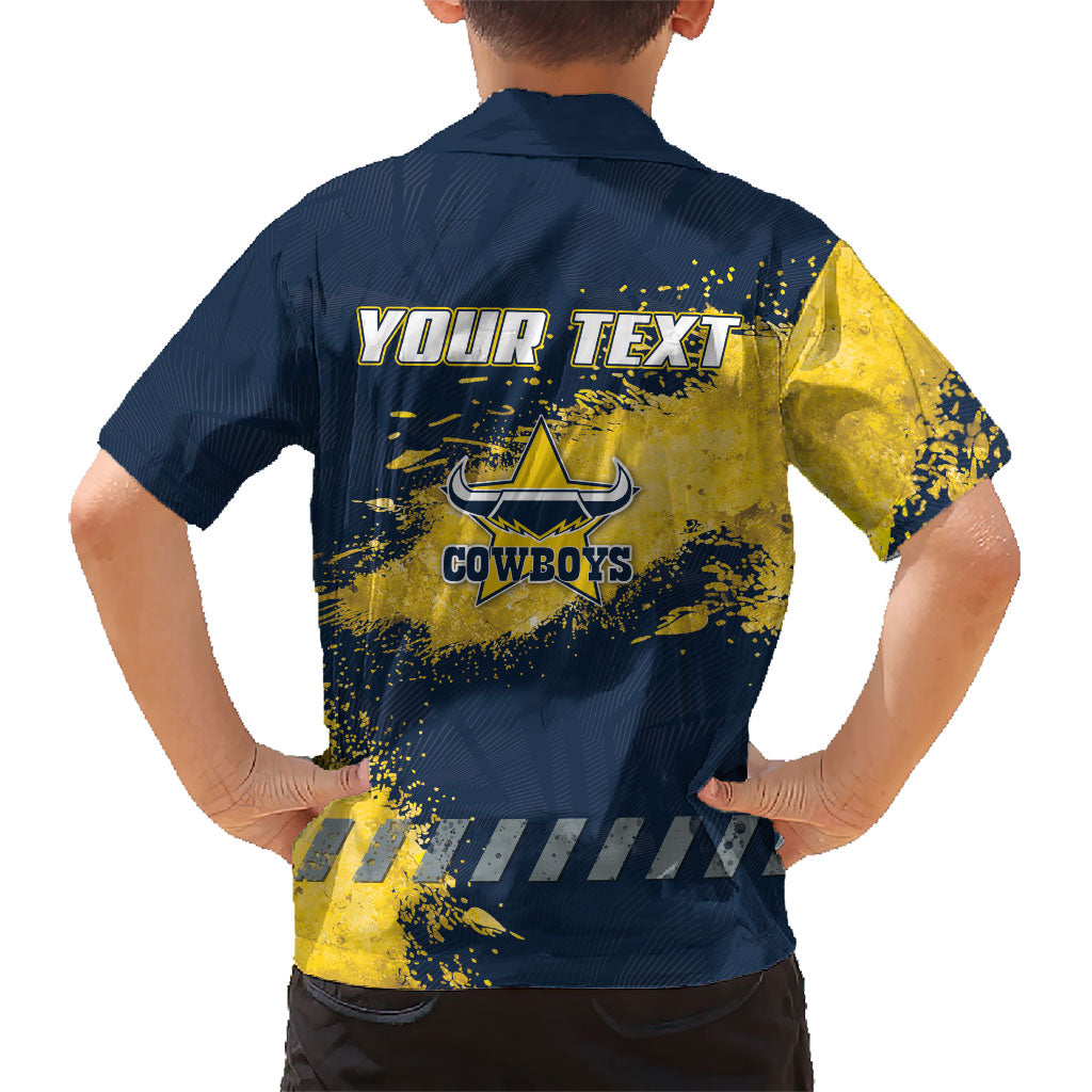 Personalised North Queensland Cowboys Rugby Family Matching Short Sleeve Bodycon Dress and Hawaiian Shirt Wolf Mascot - Sporty Splash Art Style
