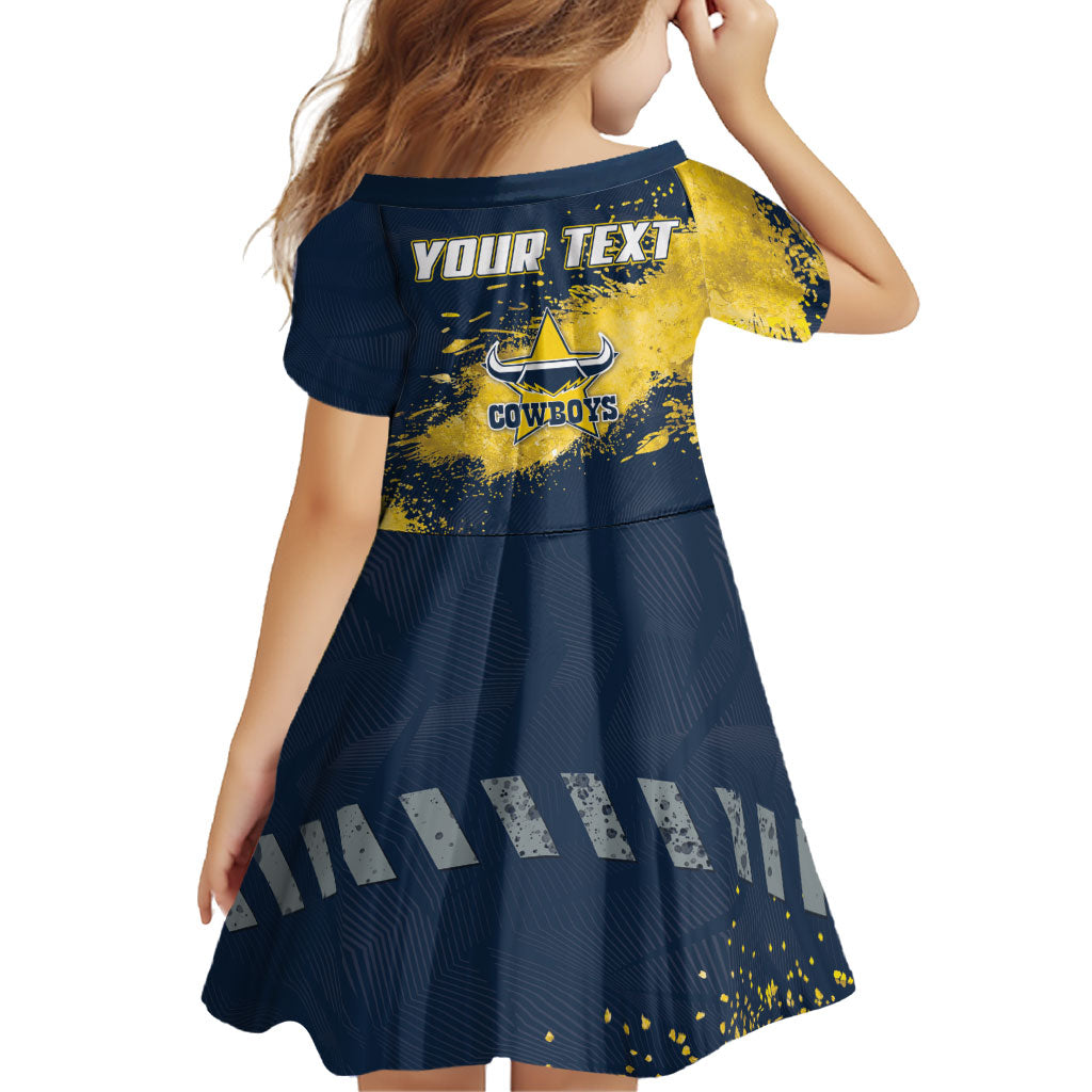 Personalised North Queensland Cowboys Rugby Family Matching Short Sleeve Bodycon Dress and Hawaiian Shirt Wolf Mascot - Sporty Splash Art Style