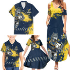 Personalised North Queensland Cowboys Rugby Family Matching Summer Maxi Dress and Hawaiian Shirt Wolf Mascot - Sporty Splash Art Style