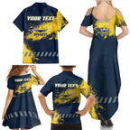 Personalised North Queensland Cowboys Rugby Family Matching Summer Maxi Dress and Hawaiian Shirt Wolf Mascot - Sporty Splash Art Style