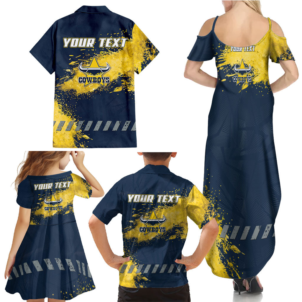 Personalised North Queensland Cowboys Rugby Family Matching Summer Maxi Dress and Hawaiian Shirt Wolf Mascot - Sporty Splash Art Style