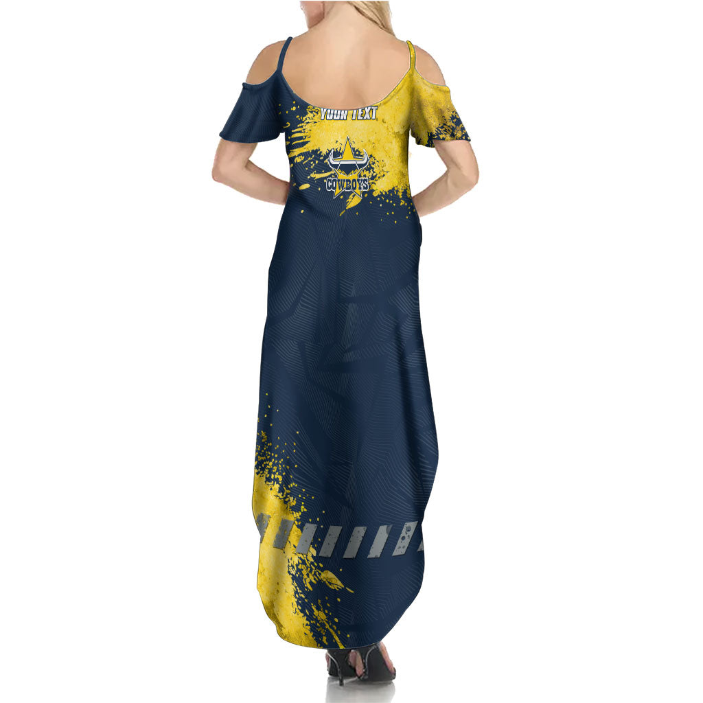 Personalised North Queensland Cowboys Rugby Family Matching Summer Maxi Dress and Hawaiian Shirt Wolf Mascot - Sporty Splash Art Style