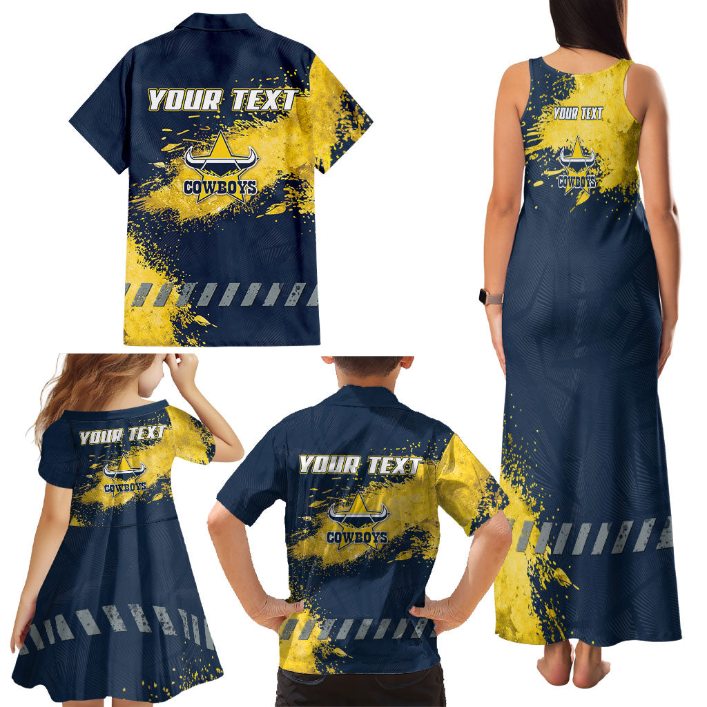 Personalised North Queensland Cowboys Rugby Family Matching Tank Maxi Dress and Hawaiian Shirt Wolf Mascot - Sporty Splash Art Style