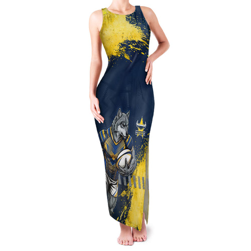 Personalised North Queensland Cowboys Rugby Family Matching Tank Maxi Dress and Hawaiian Shirt Wolf Mascot - Sporty Splash Art Style