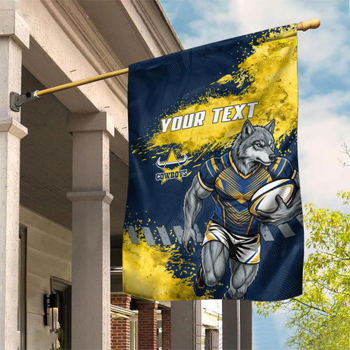 Personalised North Queensland Cowboys Rugby Garden Flag Wolf Mascot - Sporty Splash Art Style