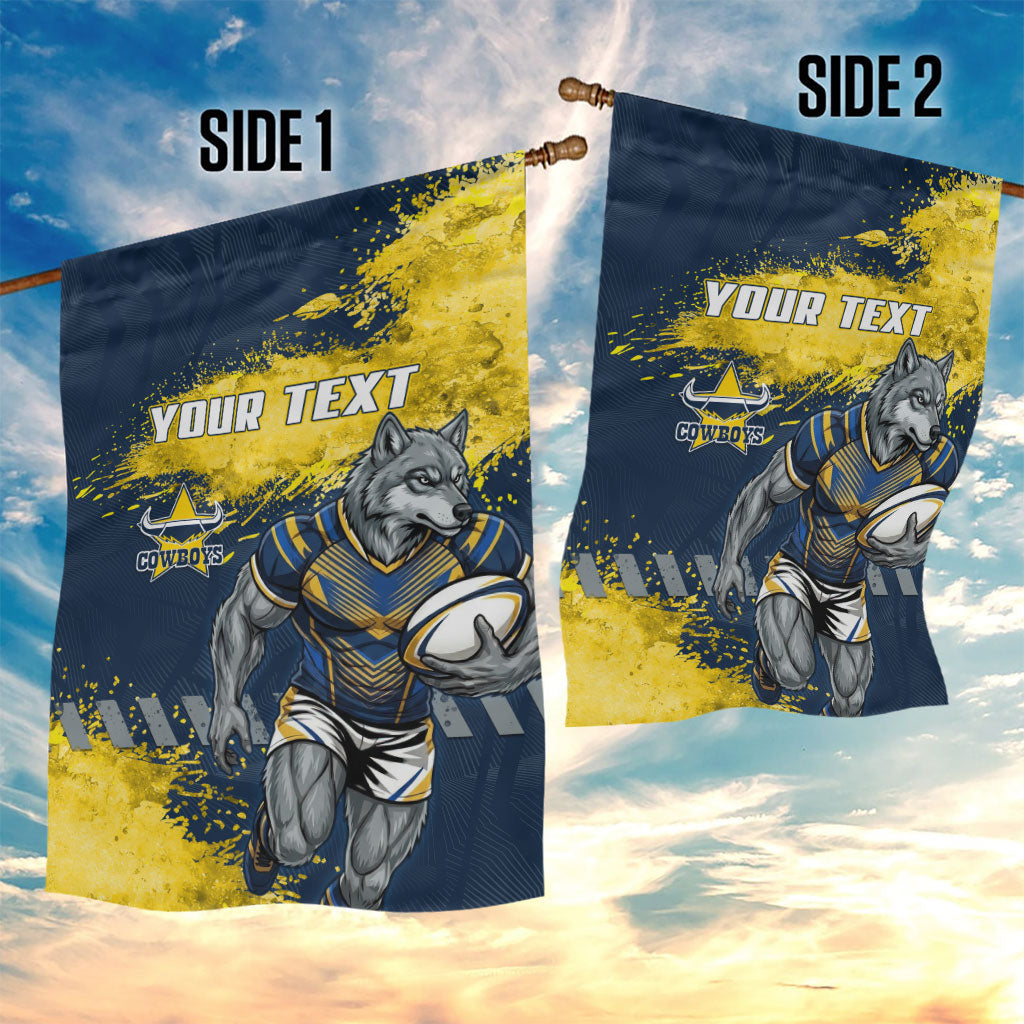 Personalised North Queensland Cowboys Rugby Garden Flag Wolf Mascot - Sporty Splash Art Style