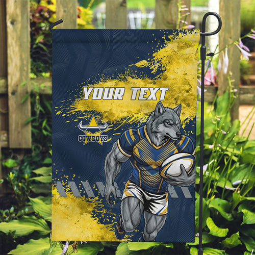 Personalised North Queensland Cowboys Rugby Garden Flag Wolf Mascot - Sporty Splash Art Style