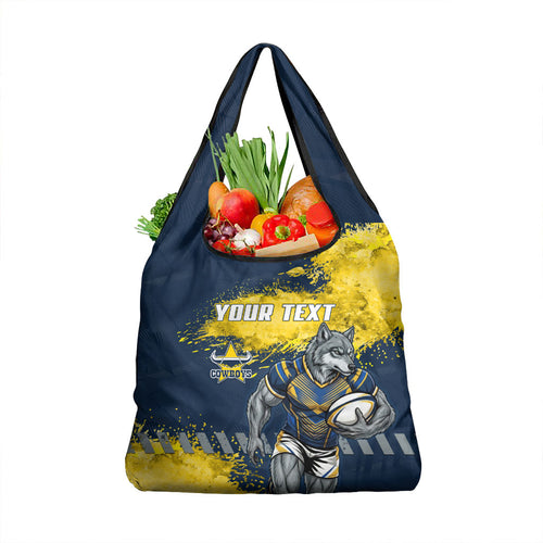 Personalised North Queensland Cowboys Rugby Grocery Bag Wolf Mascot - Sporty Splash Art Style