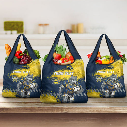 Personalised North Queensland Cowboys Rugby Grocery Bag Wolf Mascot - Sporty Splash Art Style