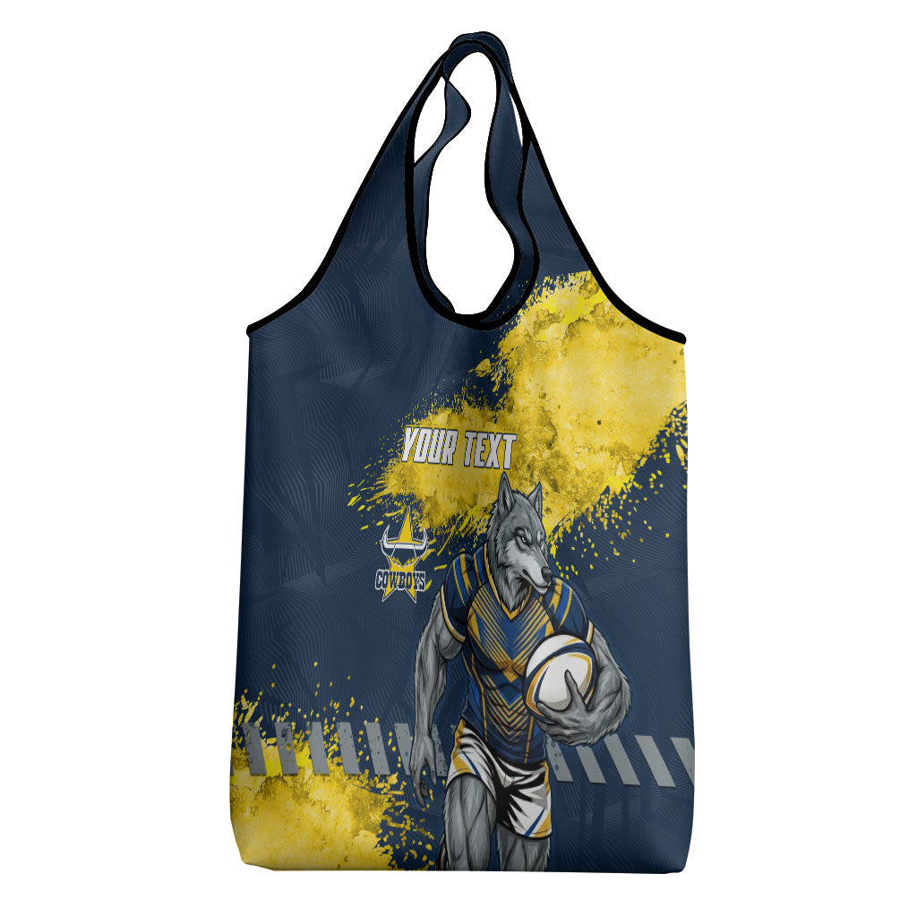 Personalised North Queensland Cowboys Rugby Grocery Bag Wolf Mascot - Sporty Splash Art Style