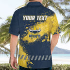 Personalised North Queensland Cowboys Rugby Hawaiian Shirt Wolf Mascot - Sporty Splash Art Style