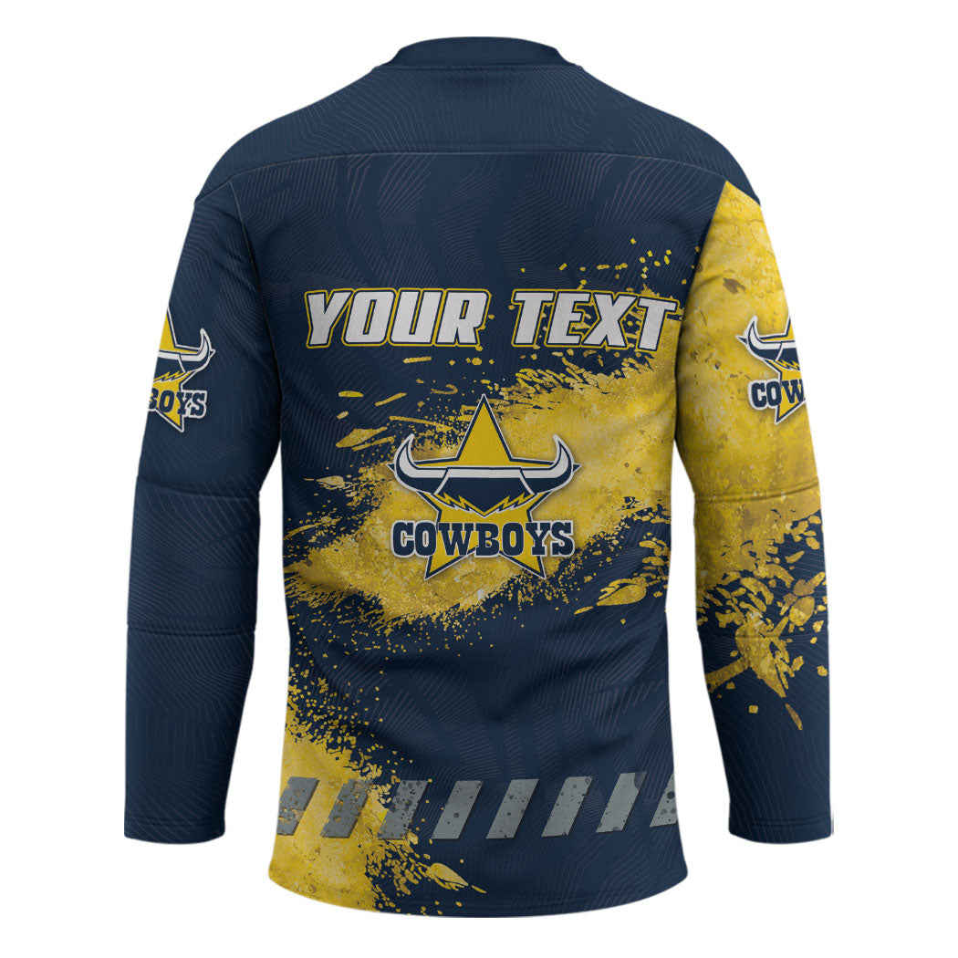 Personalised North Queensland Cowboys Rugby Hockey Jersey Wolf Mascot - Sporty Splash Art Style