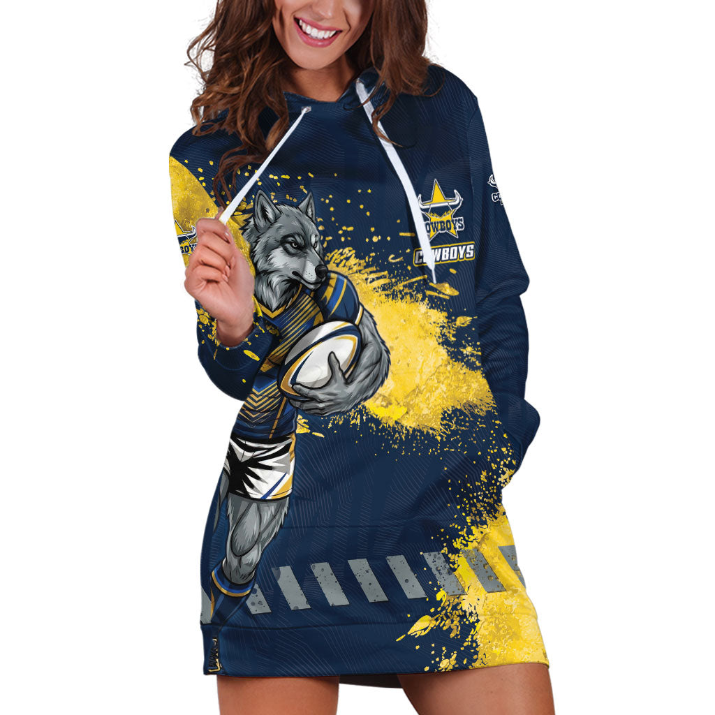 Personalised North Queensland Cowboys Rugby Hoodie Dress Wolf Mascot - Sporty Splash Art Style