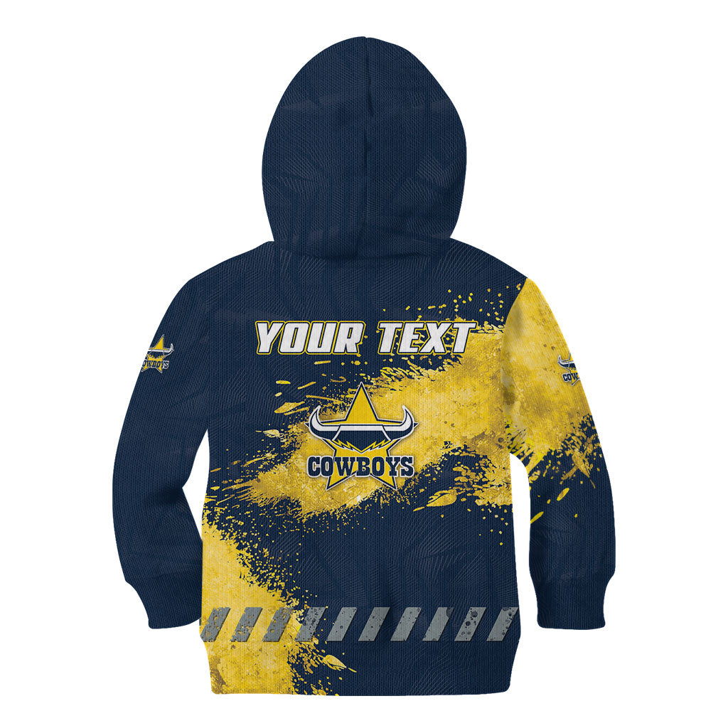 Personalised North Queensland Cowboys Rugby Kid Hoodie Wolf Mascot - Sporty Splash Art Style
