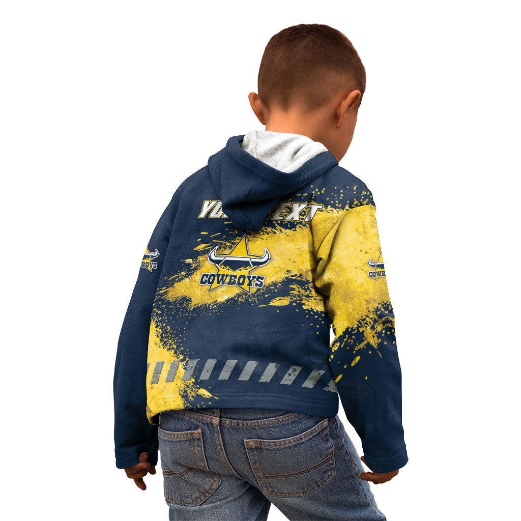 Personalised North Queensland Cowboys Rugby Kid Hoodie Wolf Mascot - Sporty Splash Art Style