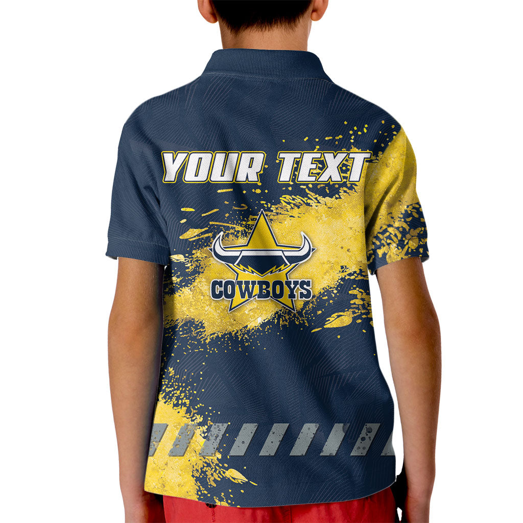 Personalised North Queensland Cowboys Rugby Kid Polo Shirt Wolf Mascot - Sporty Splash Art Style