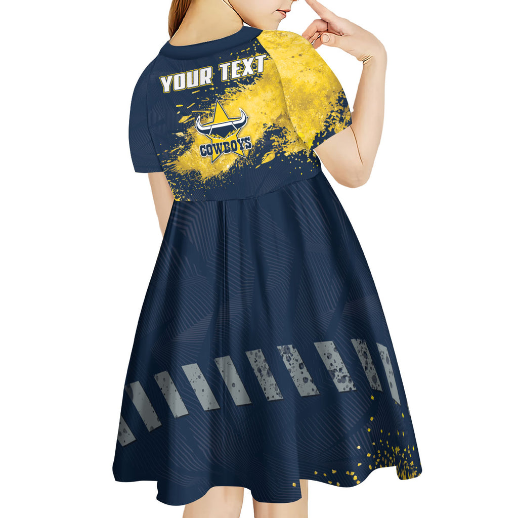 Personalised North Queensland Cowboys Rugby Kid Short Sleeve Dress Wolf Mascot - Sporty Splash Art Style