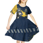 Personalised North Queensland Cowboys Rugby Kid Short Sleeve Dress Wolf Mascot - Sporty Splash Art Style