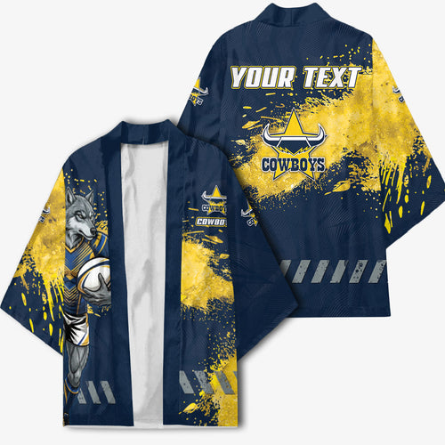 Personalised North Queensland Cowboys Rugby Kimono Wolf Mascot - Sporty Splash Art Style