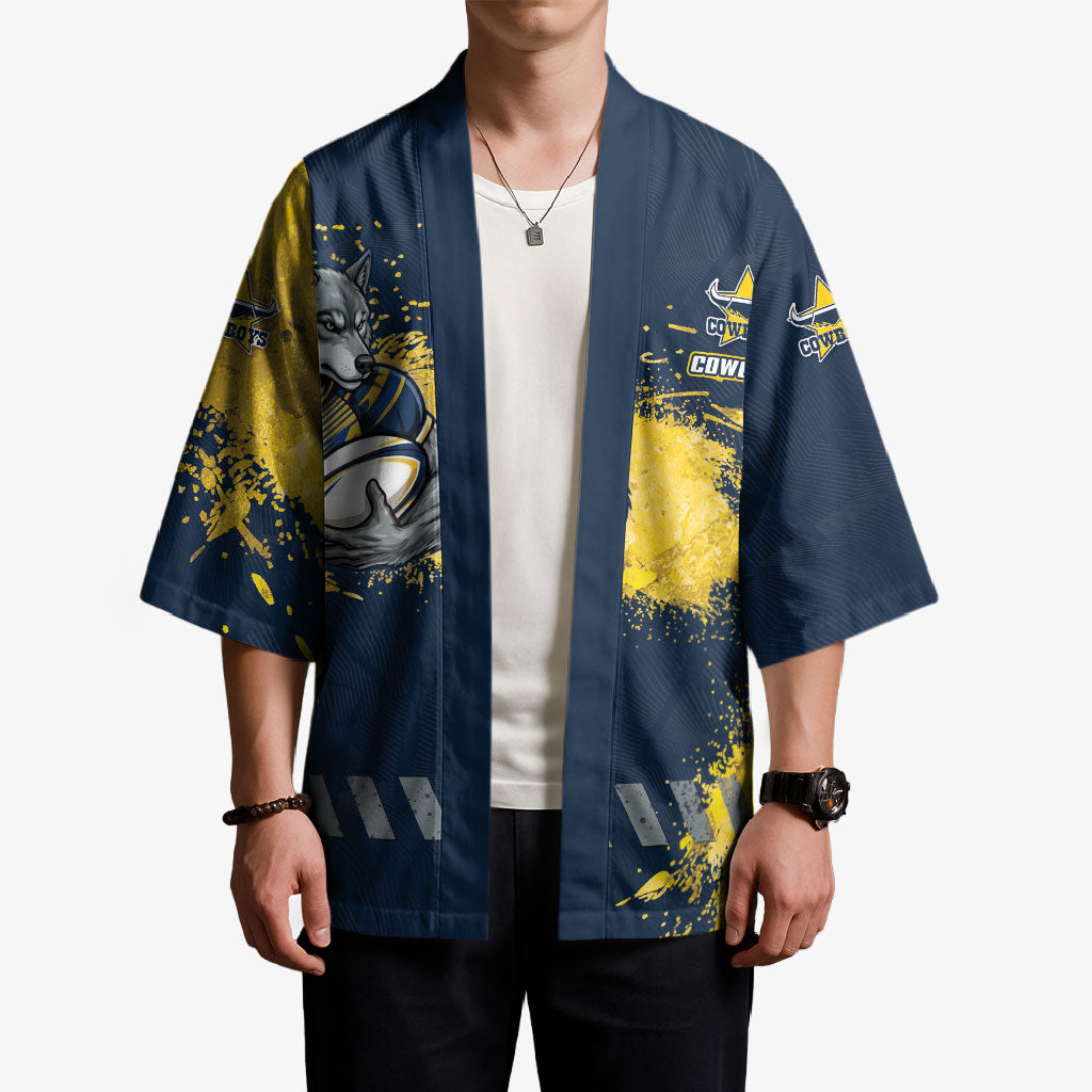 Personalised North Queensland Cowboys Rugby Kimono Wolf Mascot - Sporty Splash Art Style