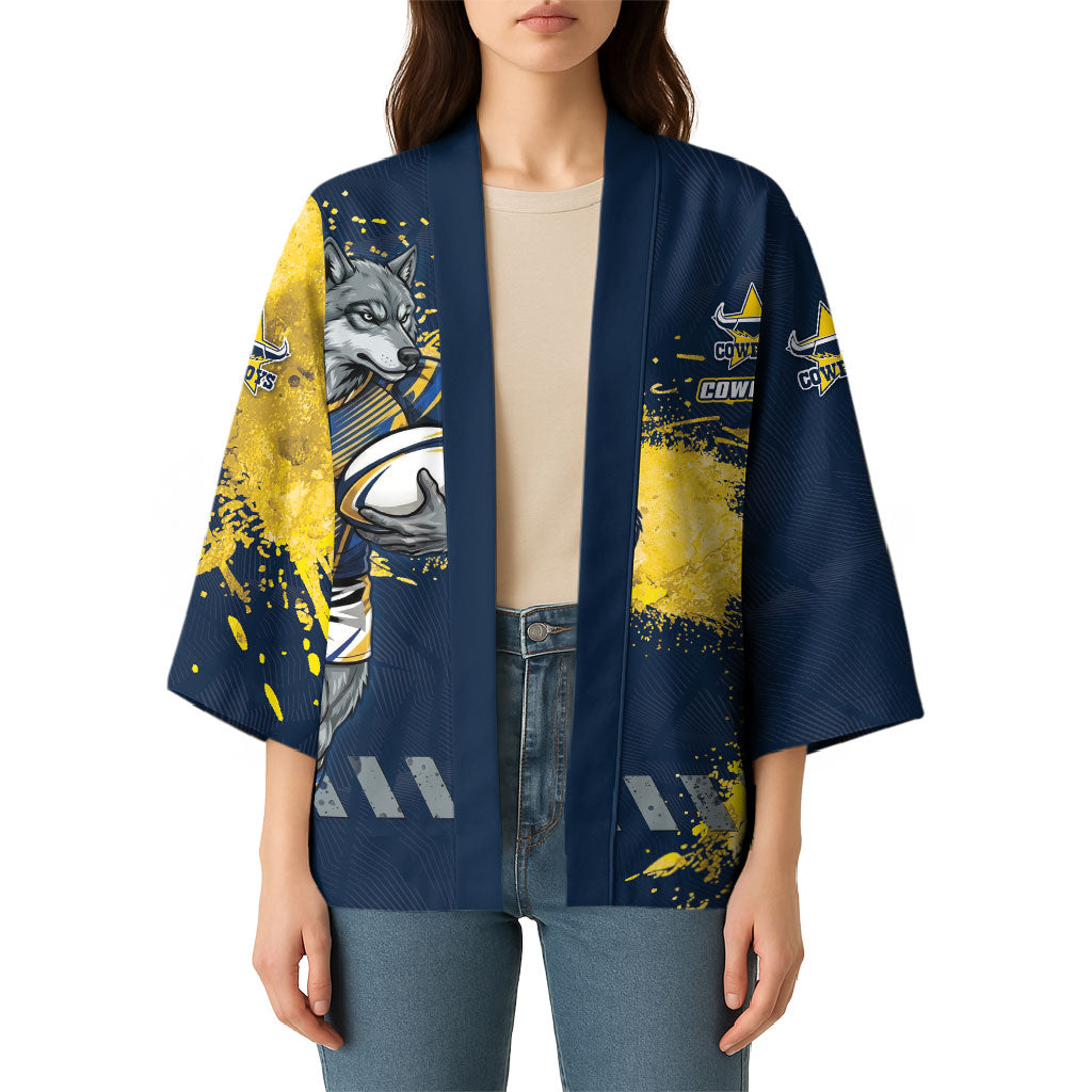 Personalised North Queensland Cowboys Rugby Kimono Wolf Mascot - Sporty Splash Art Style