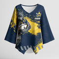 Personalised North Queensland Cowboys Rugby Kimono Sleeve Blouse Wolf Mascot - Sporty Splash Art Style