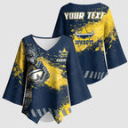 Personalised North Queensland Cowboys Rugby Kimono Sleeve Blouse Wolf Mascot - Sporty Splash Art Style