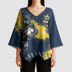 Personalised North Queensland Cowboys Rugby Kimono Sleeve Blouse Wolf Mascot - Sporty Splash Art Style