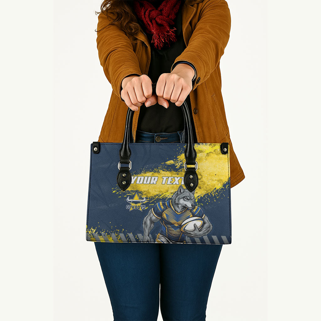 Personalised North Queensland Cowboys Rugby Leather Bag Wolf Mascot - Sporty Splash Art Style