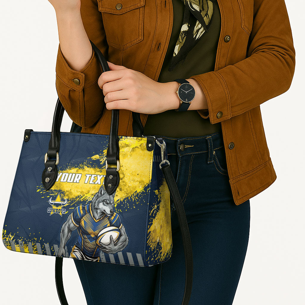 Personalised North Queensland Cowboys Rugby Leather Bag Wolf Mascot - Sporty Splash Art Style