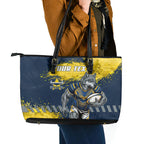 Personalised North Queensland Cowboys Rugby Leather Tote Bag Wolf Mascot - Sporty Splash Art Style