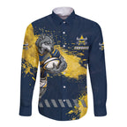Personalised North Queensland Cowboys Rugby Long Sleeve Button Shirt Wolf Mascot - Sporty Splash Art Style