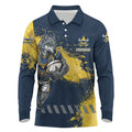 Personalised North Queensland Cowboys Rugby Long Sleeve Polo Shirt Wolf Mascot - Sporty Splash Art Style