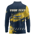 Personalised North Queensland Cowboys Rugby Long Sleeve Polo Shirt Wolf Mascot - Sporty Splash Art Style