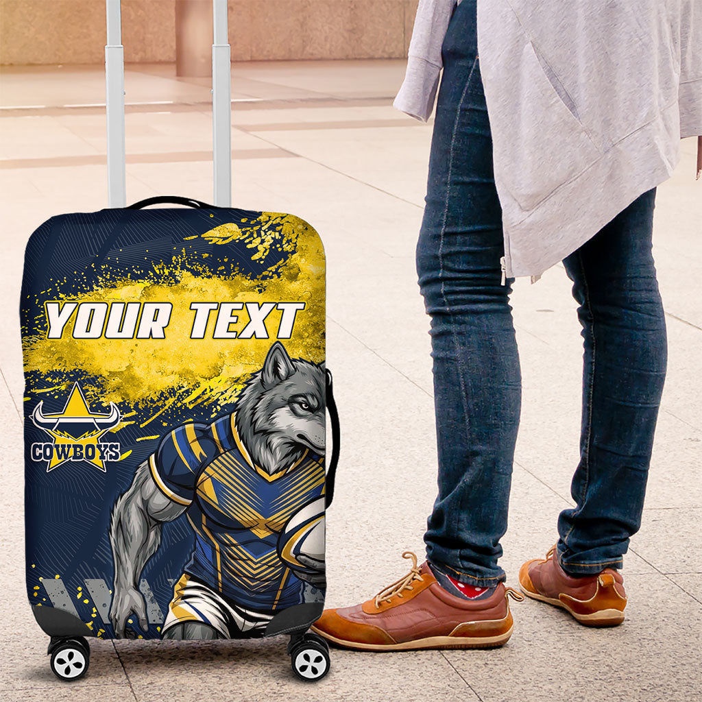 Personalised North Queensland Cowboys Rugby Luggage Cover Wolf Mascot - Sporty Splash Art Style