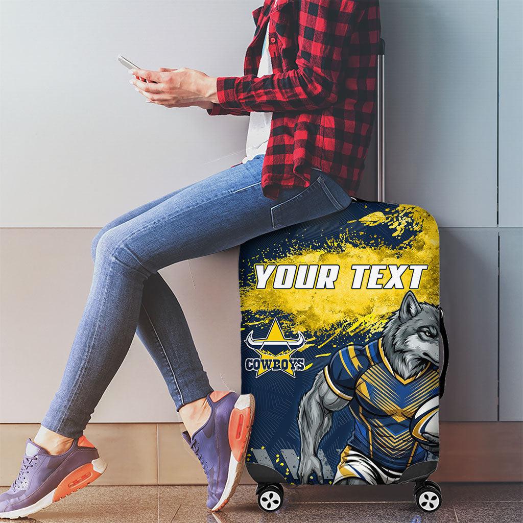 Personalised North Queensland Cowboys Rugby Luggage Cover Wolf Mascot - Sporty Splash Art Style