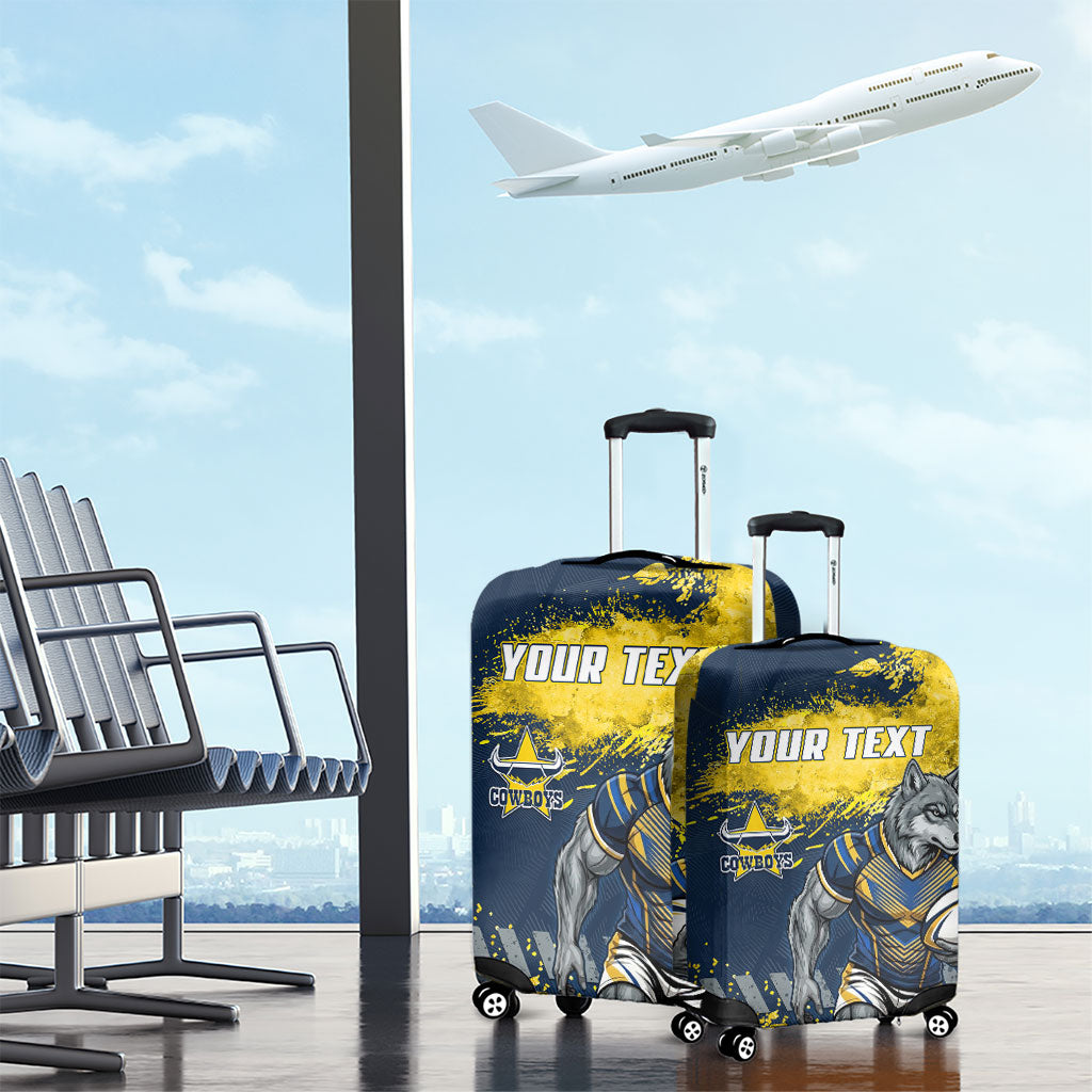 Personalised North Queensland Cowboys Rugby Luggage Cover Wolf Mascot - Sporty Splash Art Style