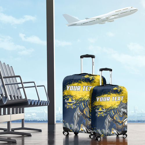 Personalised North Queensland Cowboys Rugby Luggage Cover Wolf Mascot - Sporty Splash Art Style