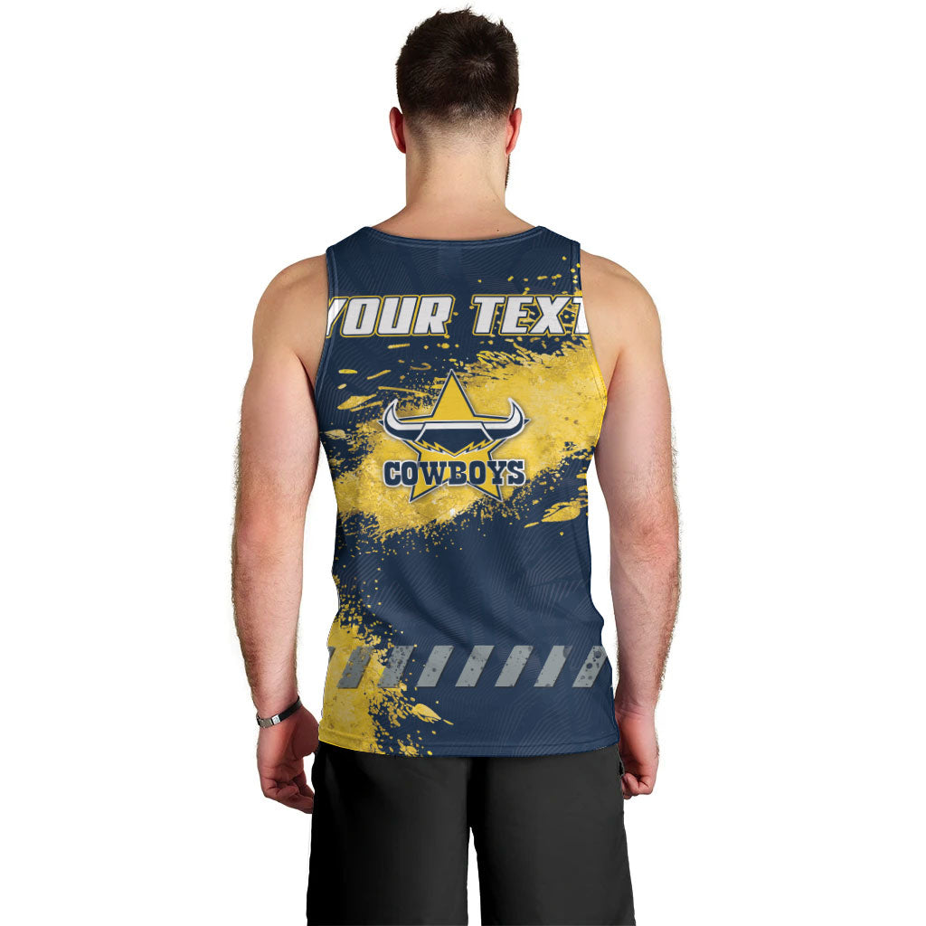 Personalised North Queensland Cowboys Rugby Men Tank Top Wolf Mascot - Sporty Splash Art Style