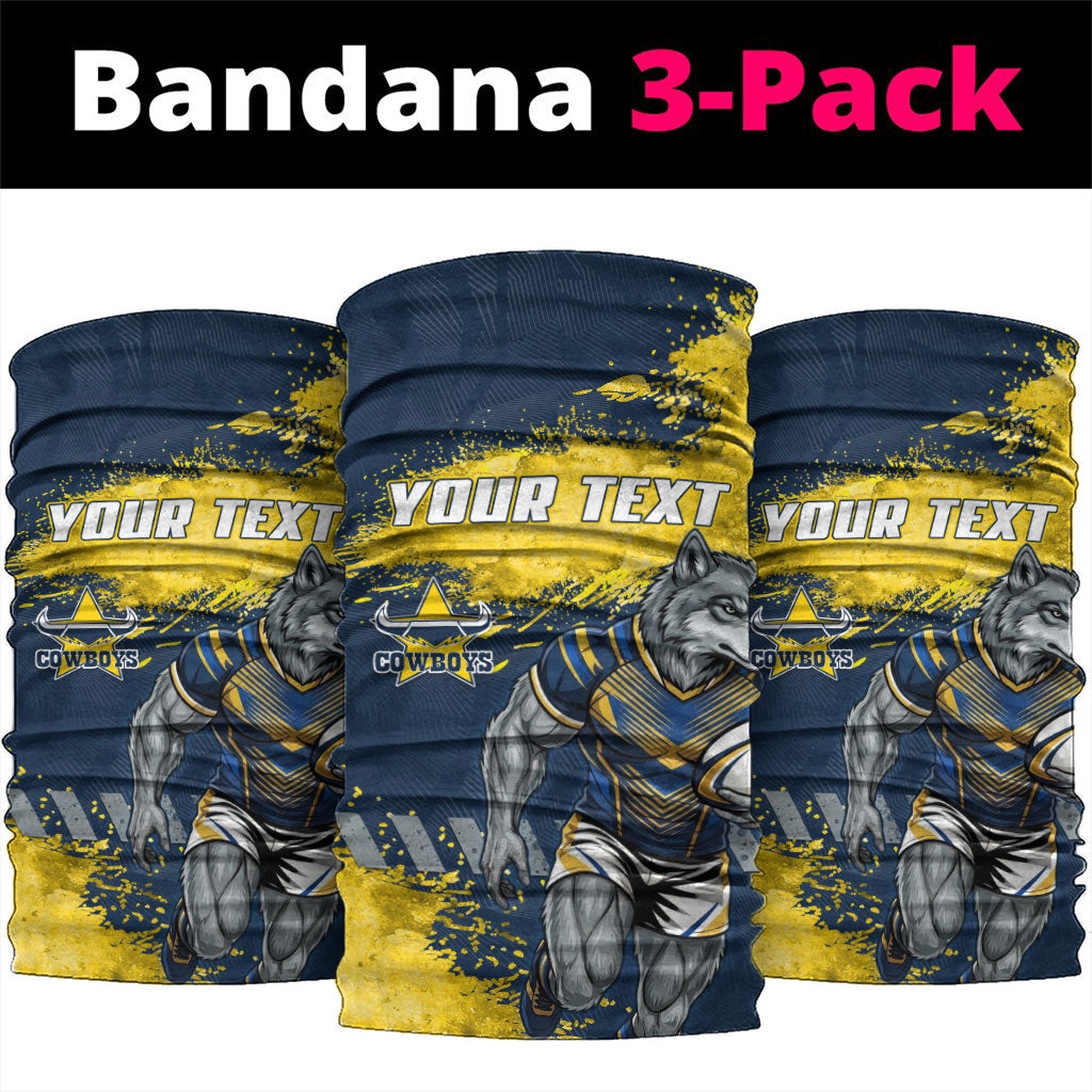 Personalised North Queensland Cowboys Rugby Neck Gaiter Wolf Mascot - Sporty Splash Art Style