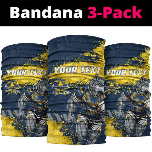 Personalised North Queensland Cowboys Rugby Neck Gaiter Wolf Mascot - Sporty Splash Art Style