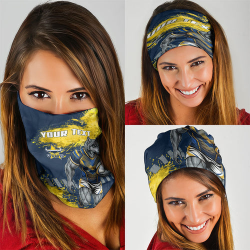 Personalised North Queensland Cowboys Rugby Neck Gaiter Wolf Mascot - Sporty Splash Art Style